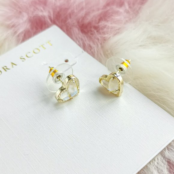 Gold Ari Heart Dichroic Glass Stud Earrings - Picture 2 of 3